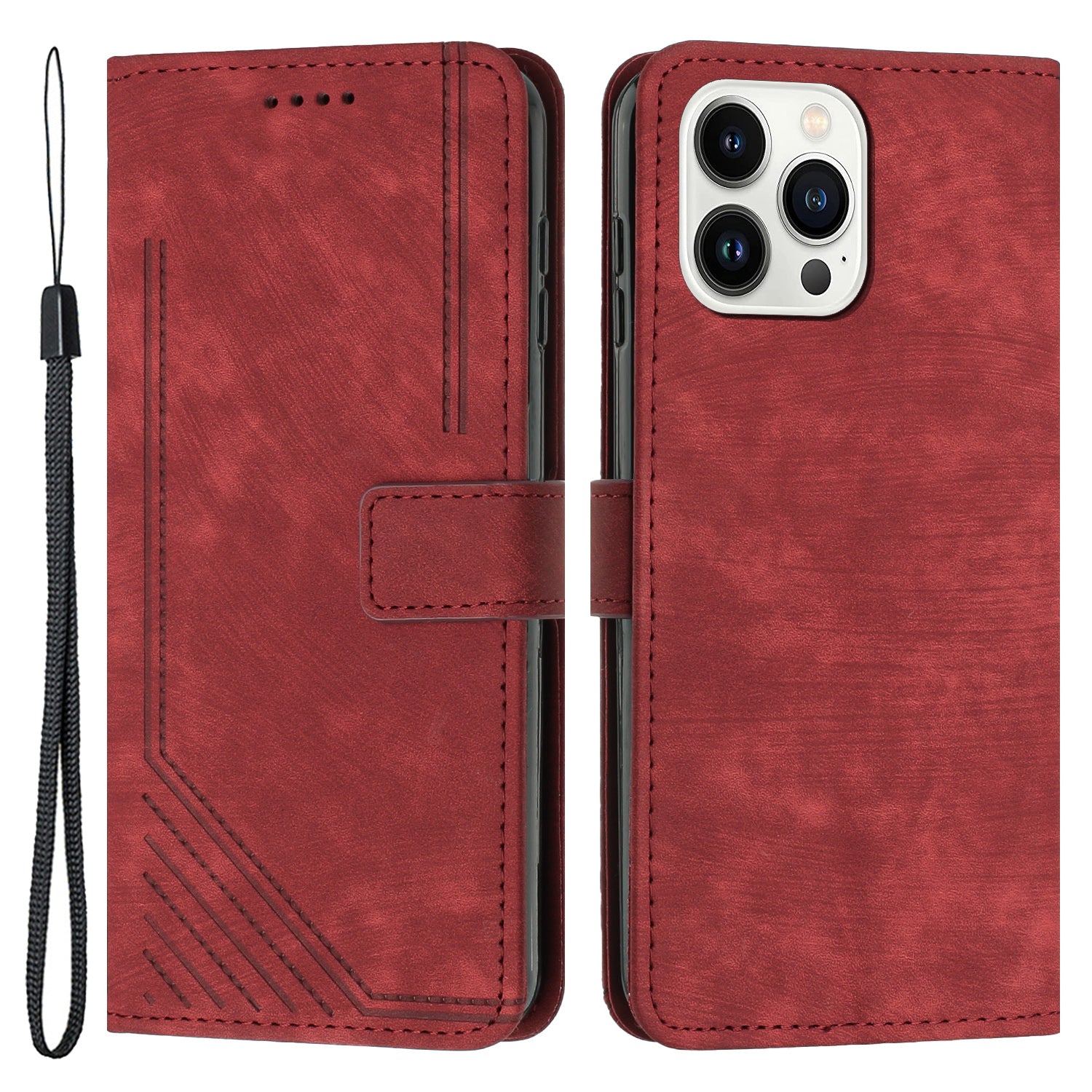 For iPhone 14 Pro Max Phone Stand Case Skin-touch PU Leather Lines Imprinted Wallet Cover For iPhone 14 Pro Max Phone Stand Case Skin-touch PU Leather Lines Imprinted Wallet Cover